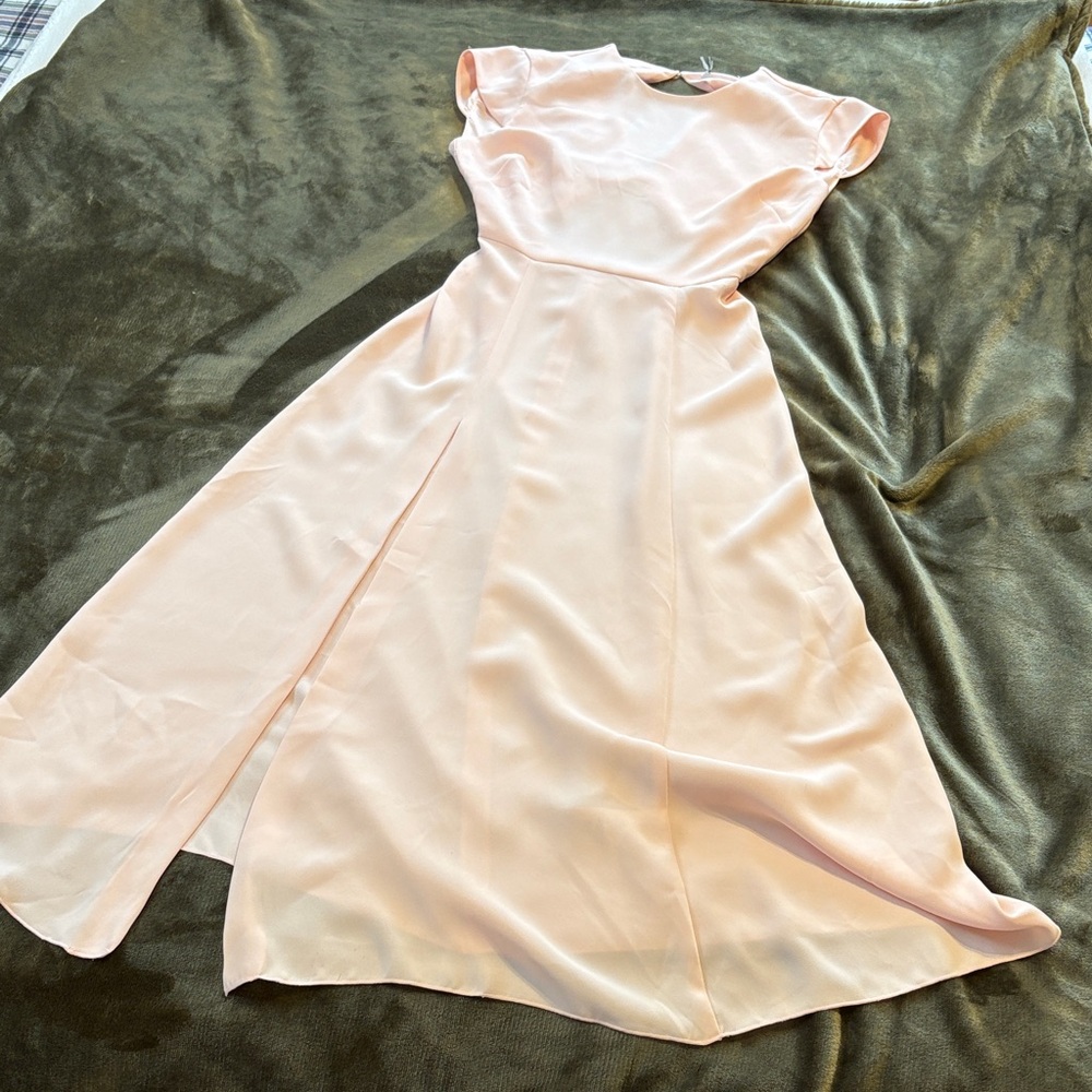 Babaton Light Pink Asymmetrical Midi Dress